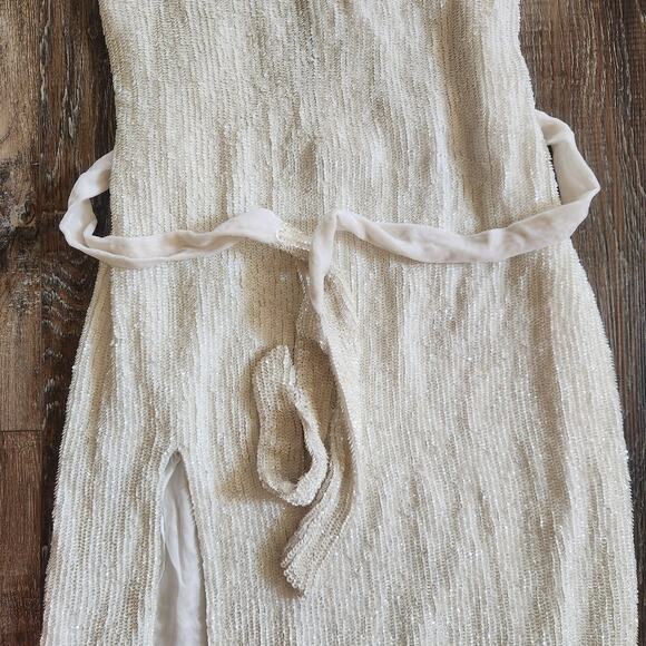 Retrofete Rebecca Sequin Maxi Dress in White Size Large NWT Sleeveless Belt - Picture 5 of 13